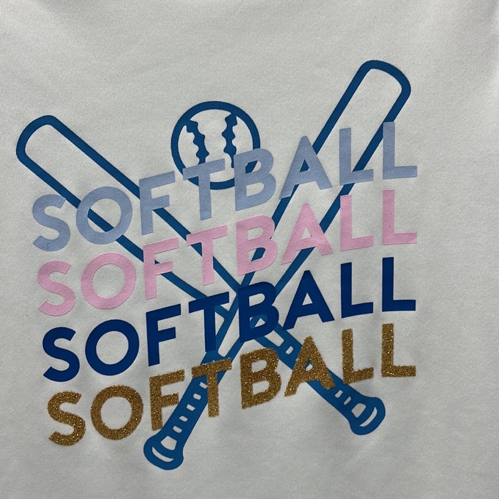 DSG Girls White Softball T-shirt with bat design - size S (8-9) - Picture 2 of 7
